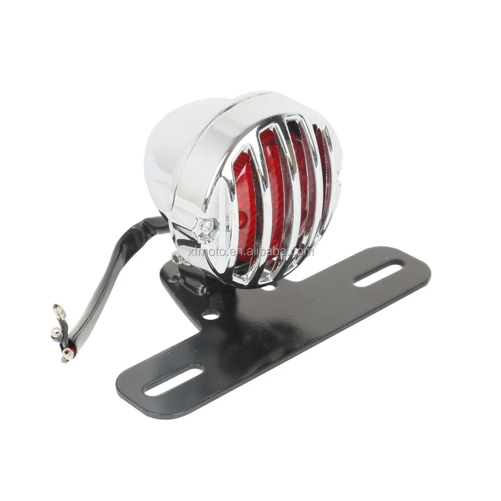 12V Motorbike Accessories Red Glass Lens LED Tail Brake Light License Plate Brac