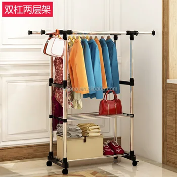 Double Garment Rack 2 Tier Adjustable Portable Clothes Rail Hanging Stand
