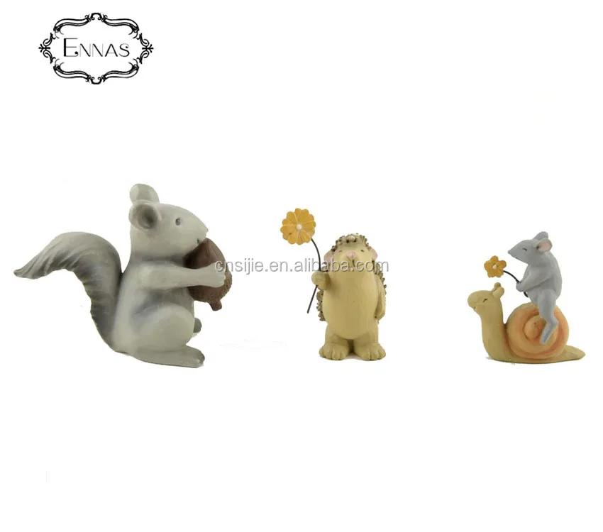 S/3  Small animal resin funny animal statue Squirrel Hedgehog Mouse Figurines