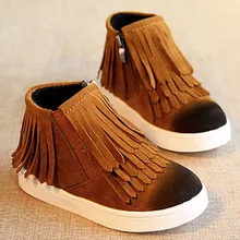 Winter Children’s Fringe boots girls winter warm boots Kids flat heel short fringe moccasin boots baby fashion shoes size 21-30