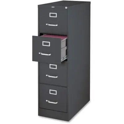 Lorell 26-1/2quot; Vertical File Cabinet - 15quot; x 26.5quot; x 52quot; - Aluminum, Steel - 4 x File Drawer(s) - Letter - Drawer Extension, Security Lock, Label Holder, Pull Handle - Charcoal