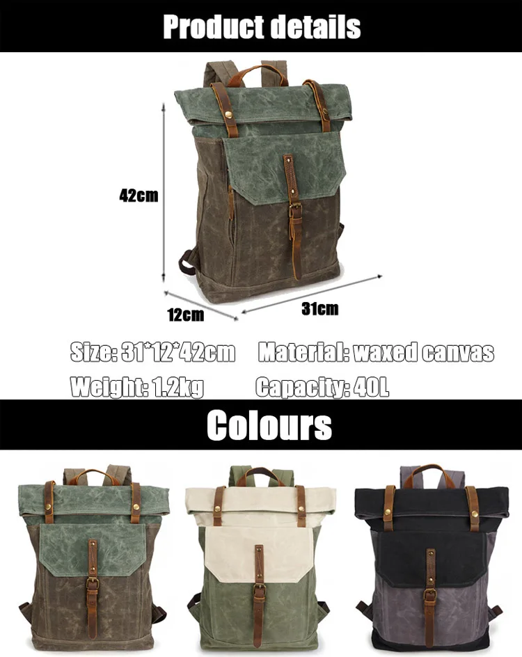 Latest multi color waxed canvas design camping outdoor waterproof bicycle rucksack bagpack backpack for traveling
