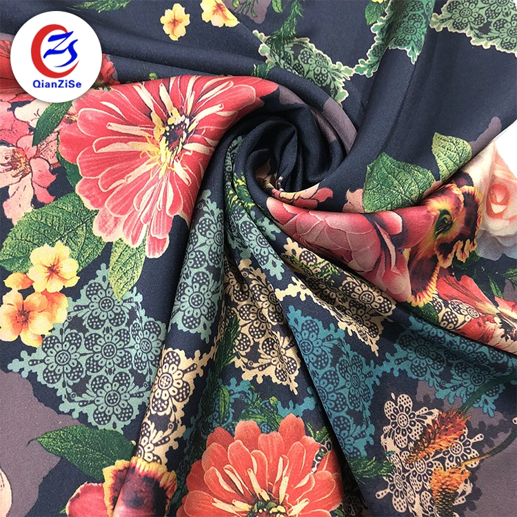 High Quality Wholesale Flower Design Polyester Satin Silk ...