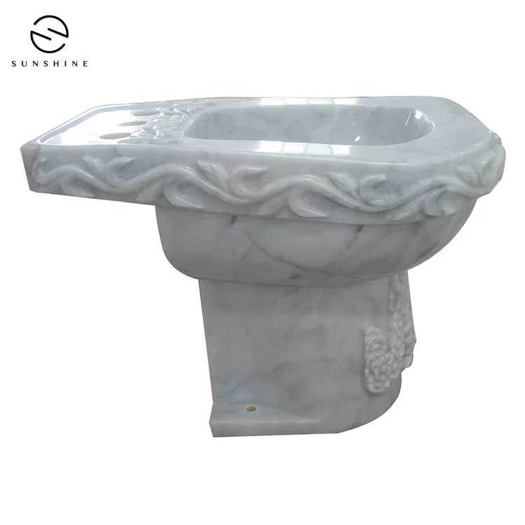 Custom Natural Stone White Carrara Marble Bidets With Flower Carving