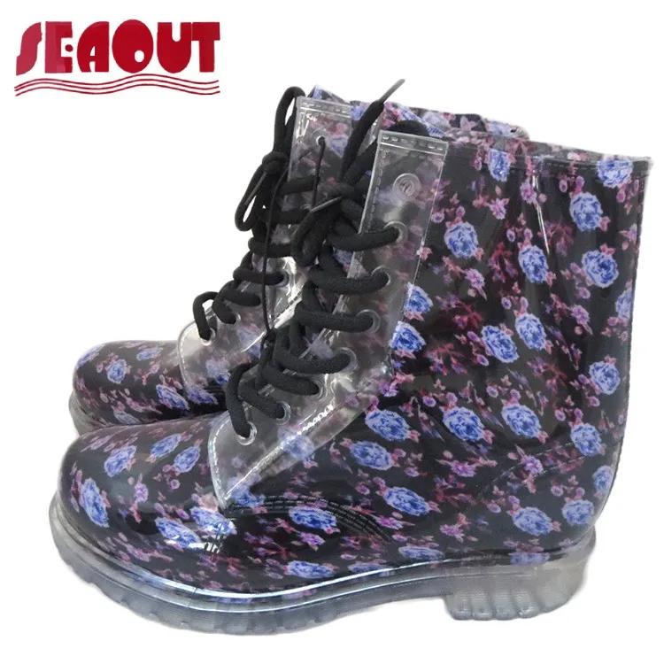 Transparent clear design jelly shoe, PVC rain boots, plastic boots