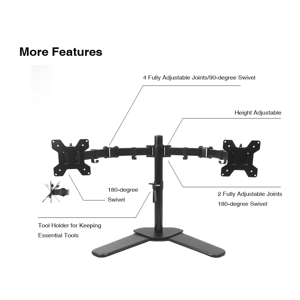 Full Motion Dual Monitor Freestanding Desk Stand Vesa Mount Double