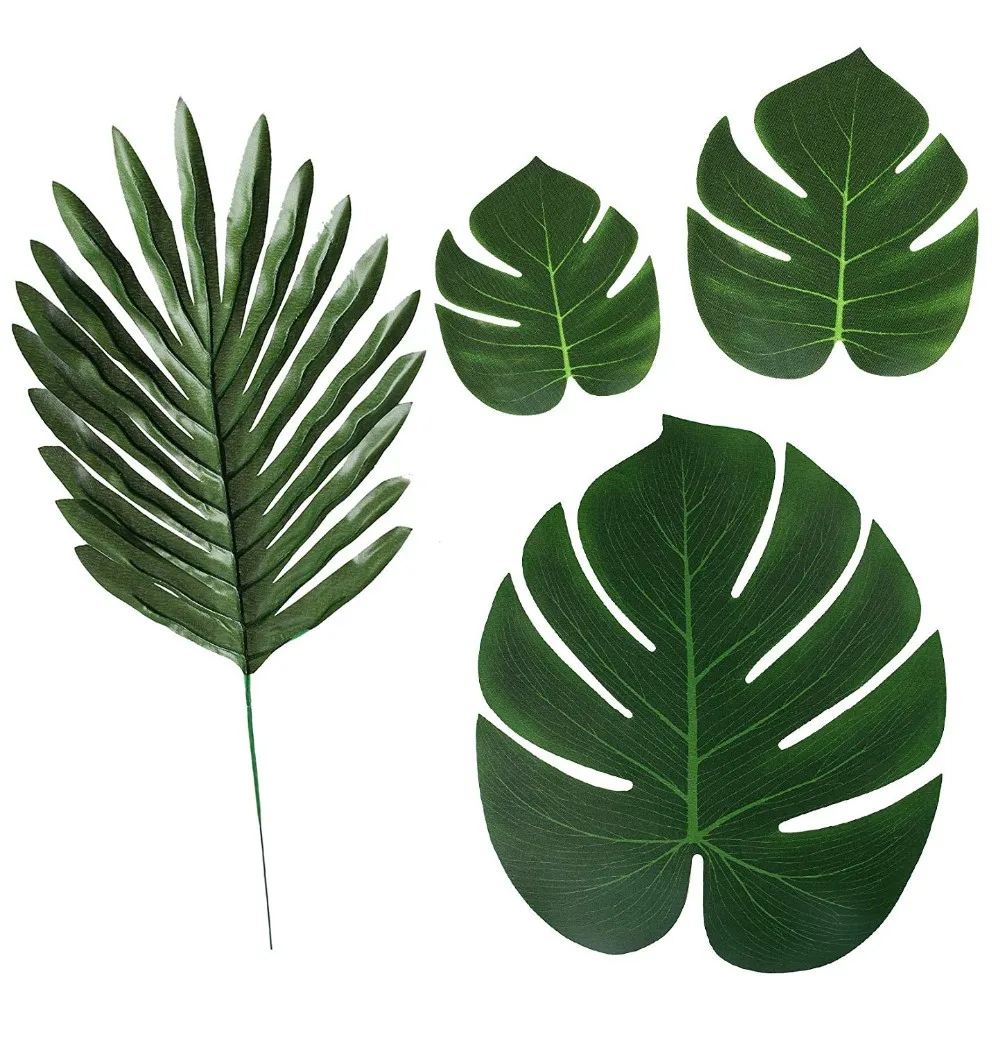 Kesio 30 foglie di palma artificiali con steli tropicali in finto Safari foglie hawaiane luau festa giungla spiaggia a tema decorazioni per la tavola accessori 