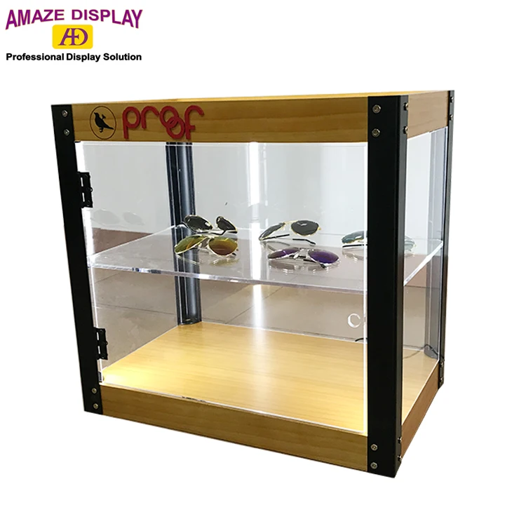 Luxury Led Lighting Counter Top Acrylic And Wooden Sunglasses Display