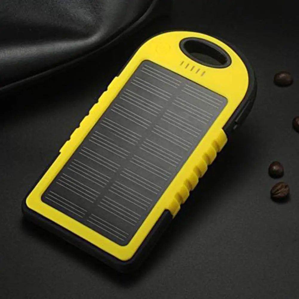 Waterproof Solar Charger 8000MAh Solar Power Bank Portable Charger 2USB LED Ultra Thin Portable Solar Battery Charger Mobile Phone (Black+Yellow)