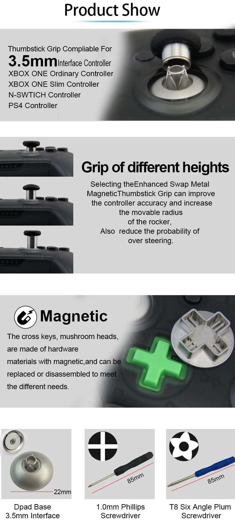 Full Set 11pcs Replacement Metal Buttons Thumbsticks Mod Kit