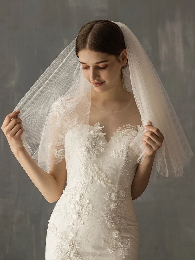 Cut Edge Styles Plain Dyed Women's Bridal Veils Elegant One-layer Polyester Veil 