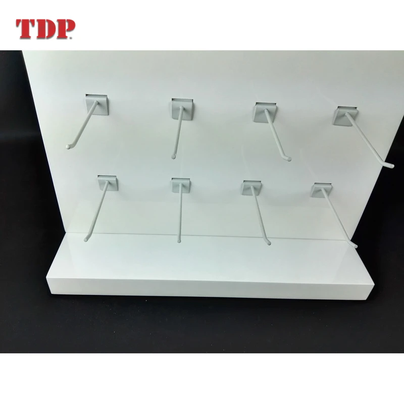 Retail Shop Counter White 2 Sided Acrylic Hook Display Stand For