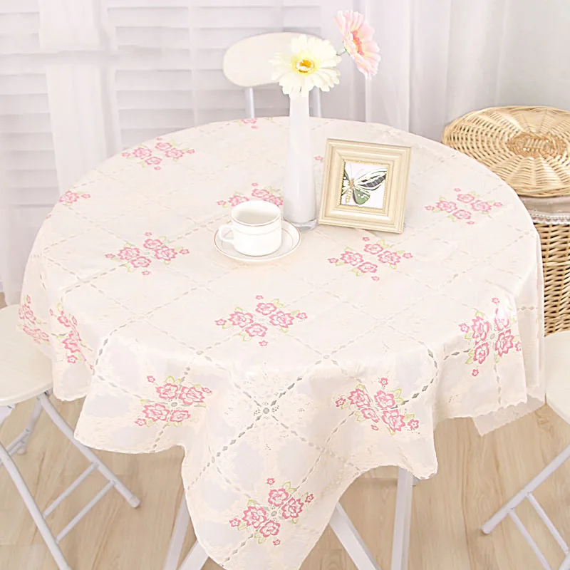 New Design Flower Embossed Plastic Lace Tablecloth For Kitchen Pink