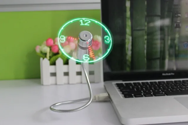 Cool Gadget Adjustable USB Powered Mini Flexible Time Clock Fan with LED Light 