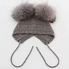 Myfur Double Fox Fur Bobble Baby Beanies Knitted Winter Beanie Hats For Kids