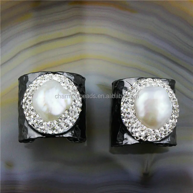 CH-JCR0123 metal pave setting freshwater pearl jewelry ring,wholesale pearl ring design,fashion adjustable ring,