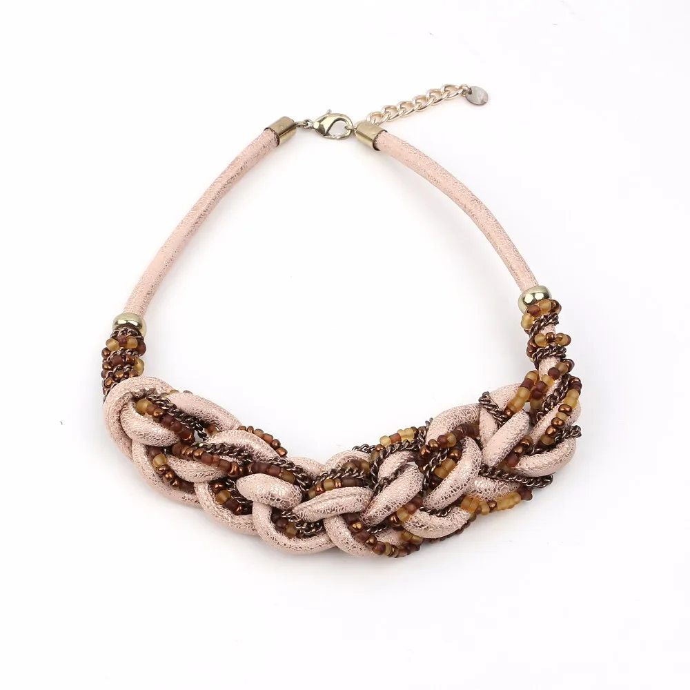 Winter Collection Leather Braided Necklace Frosted Beads Women Jewelry ...