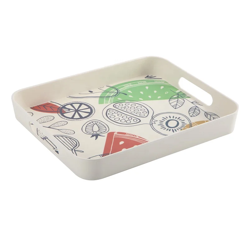 
Customized eco-friendly square bamboo fiber serving tray with handle 