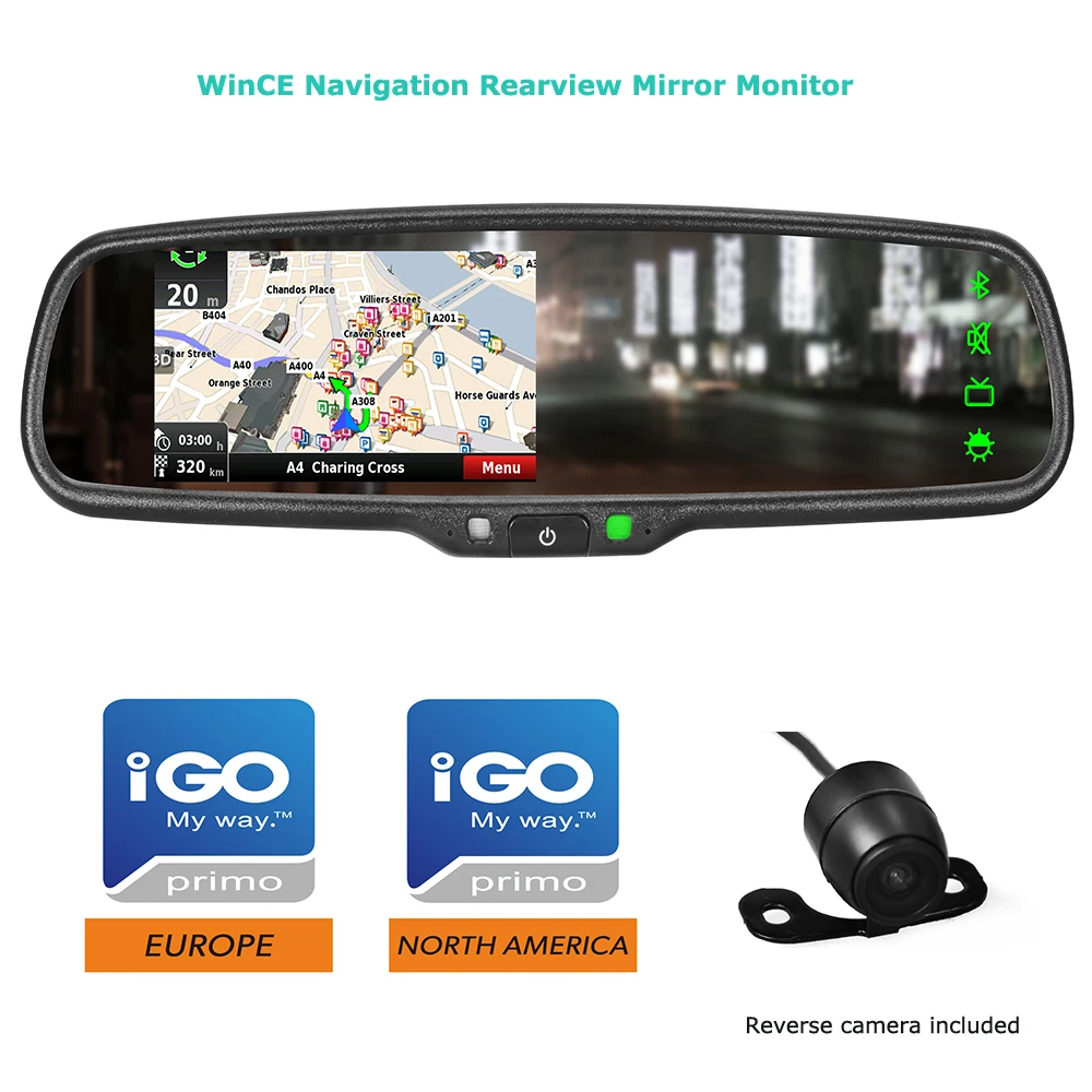 4.3inch Car Rearview Mirror Gps Navigation With Dvr,Homelink Buy Bluetooth Rearview Mirror