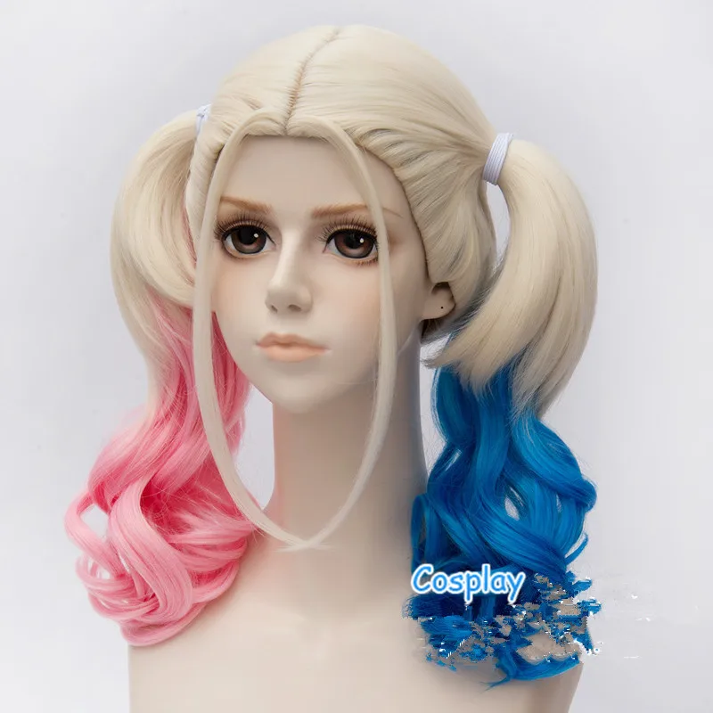 High Quality 45cm Short Harleen Quinzel Harley Quinn Hair Wig Color Mixed Synthetic Anime