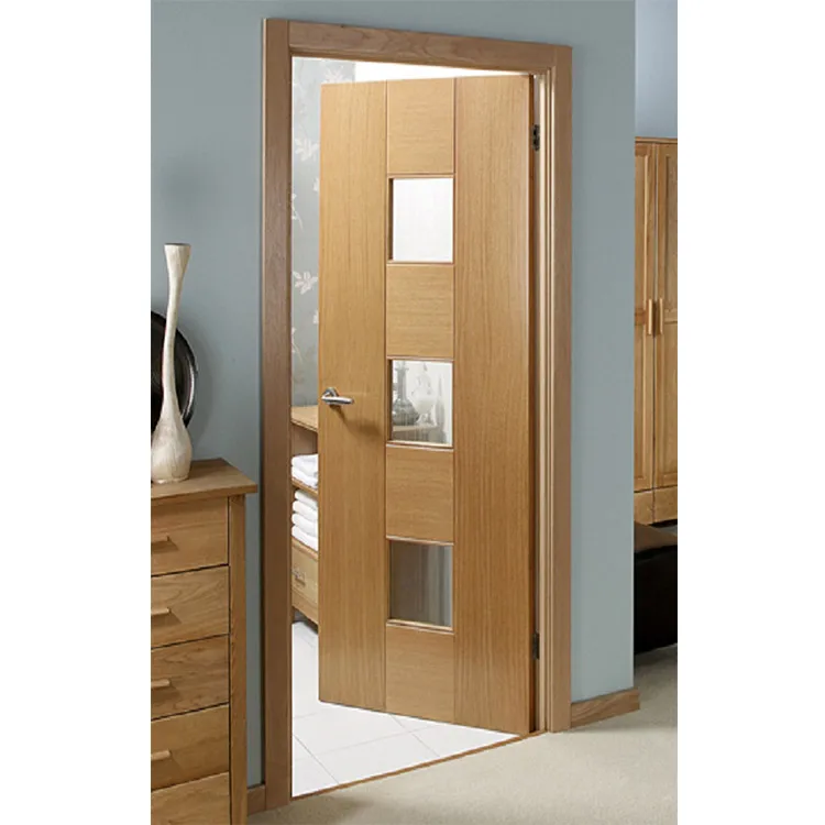 Flush Door Design With Glass Interior Veneer Wood Door ...