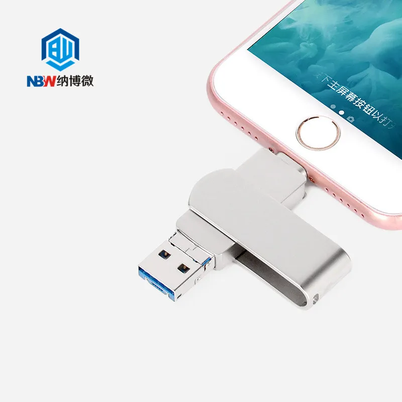 High Speed 32GB 64GB 128GB otg pendrive 3 IN 1 otg USB 3.0 flash drive for Iphone iPhone 8 8 Plus Iphone X android and PC