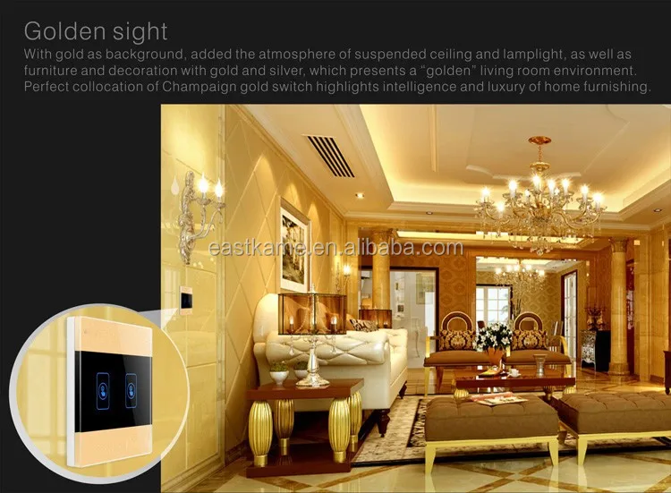 Gold 2 Gang Crystal Glass Panel 433mhz Wifi Smart