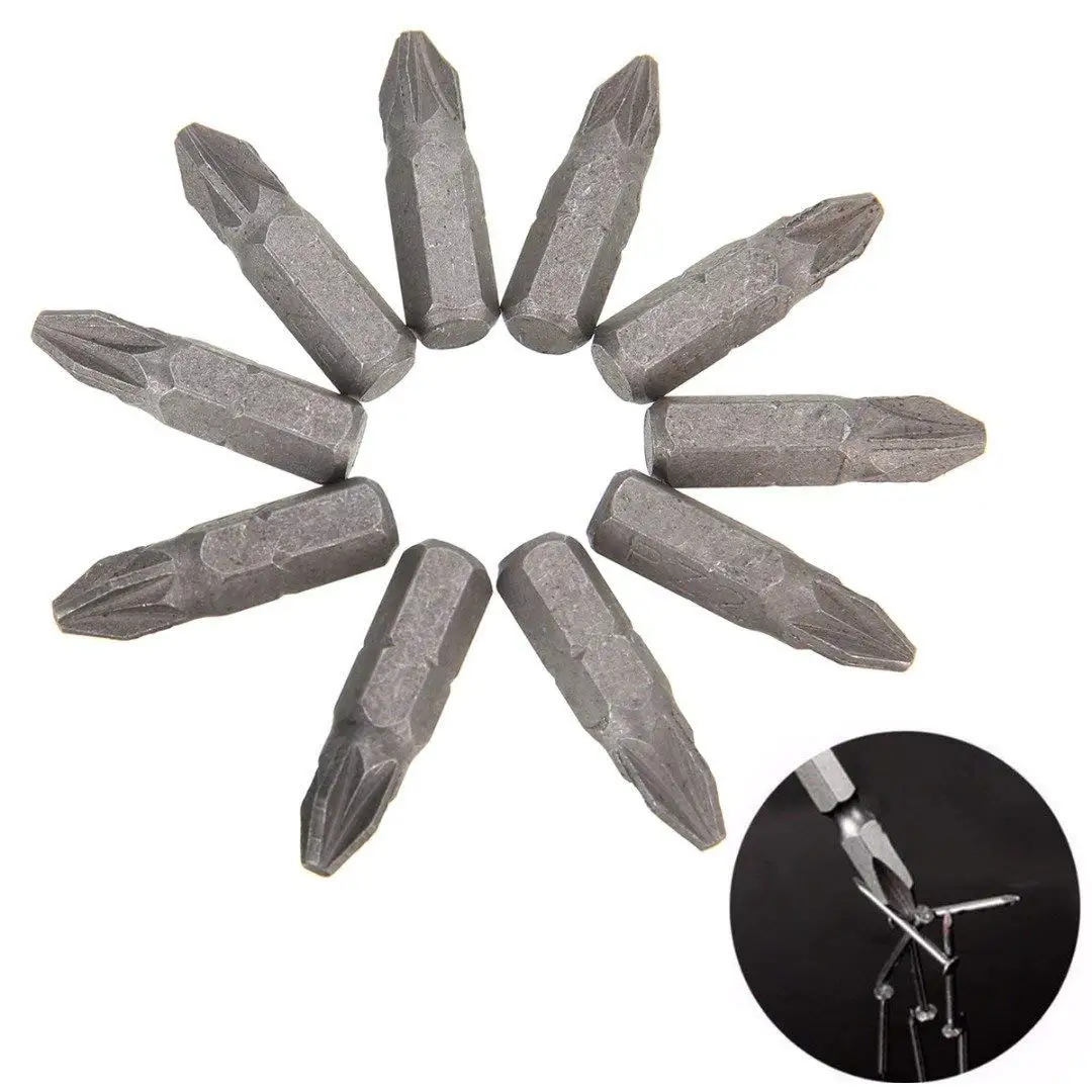 KINWAT 10pcs/lot Pozi 2 PZ2 Screwdriver Bits 25mm Sliver Drive Hex Screwdriver Bits for Power Tools