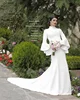 Chic White Lantern Long Sleeve Wedding Dress Mermaid Garden Wedding Gowns Sexy Backless High Collar Arabic Bridal Dresses