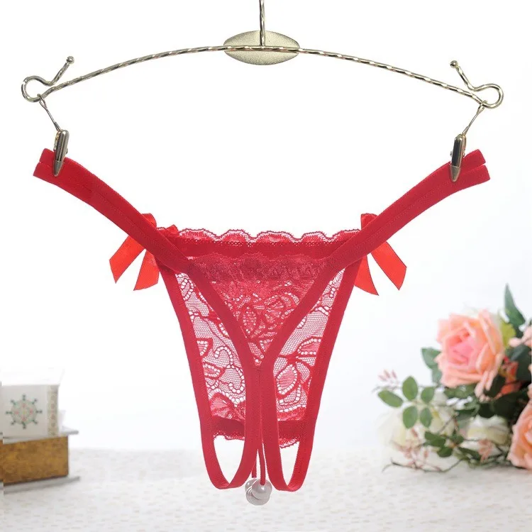 Lace Ruffle Beaded Open Crotch Sex G String Mature Women Underwear 