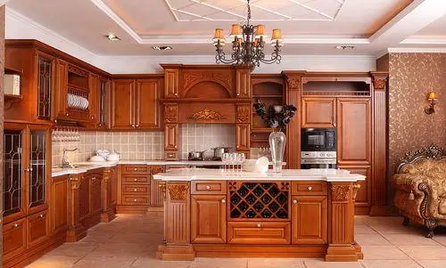 Affordable European style luxury solid wood kitchen cabinets with solid teak wood doors