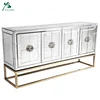 Antiqued brass base mirrored console table buffet cabinet