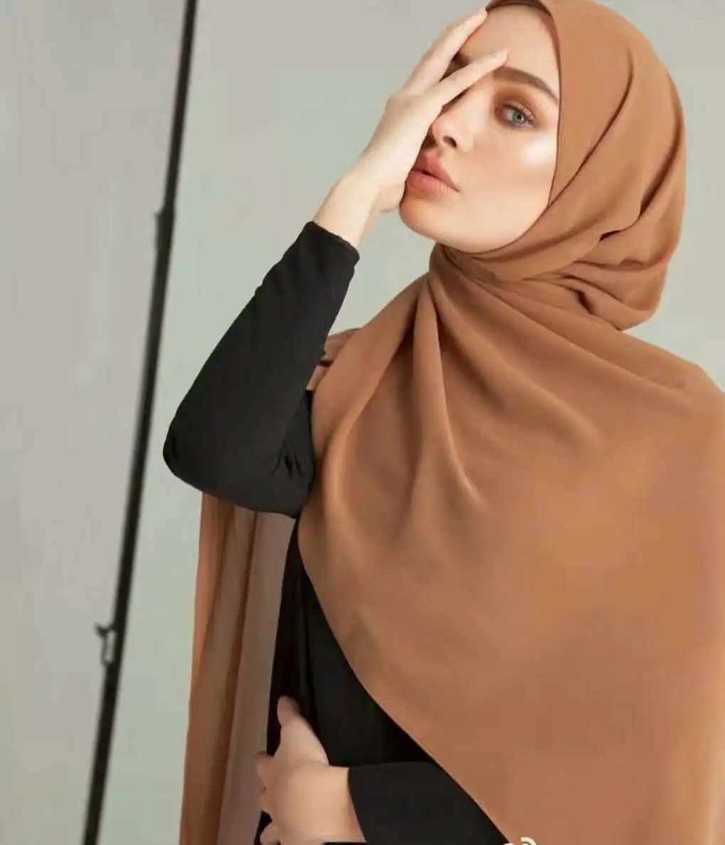 Georgette Solid Color Thick Chiffon Custom Printed Muslim Hijab Long