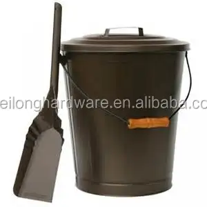 Metal Matt Black Coal Wood Carrier Holder With Lid And Shovel Fire