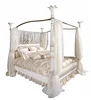 Nice Designed Classic European Solid Wood Carved Antique Snow White Four Poster Canopy Bed For Wedding BF05-YS033