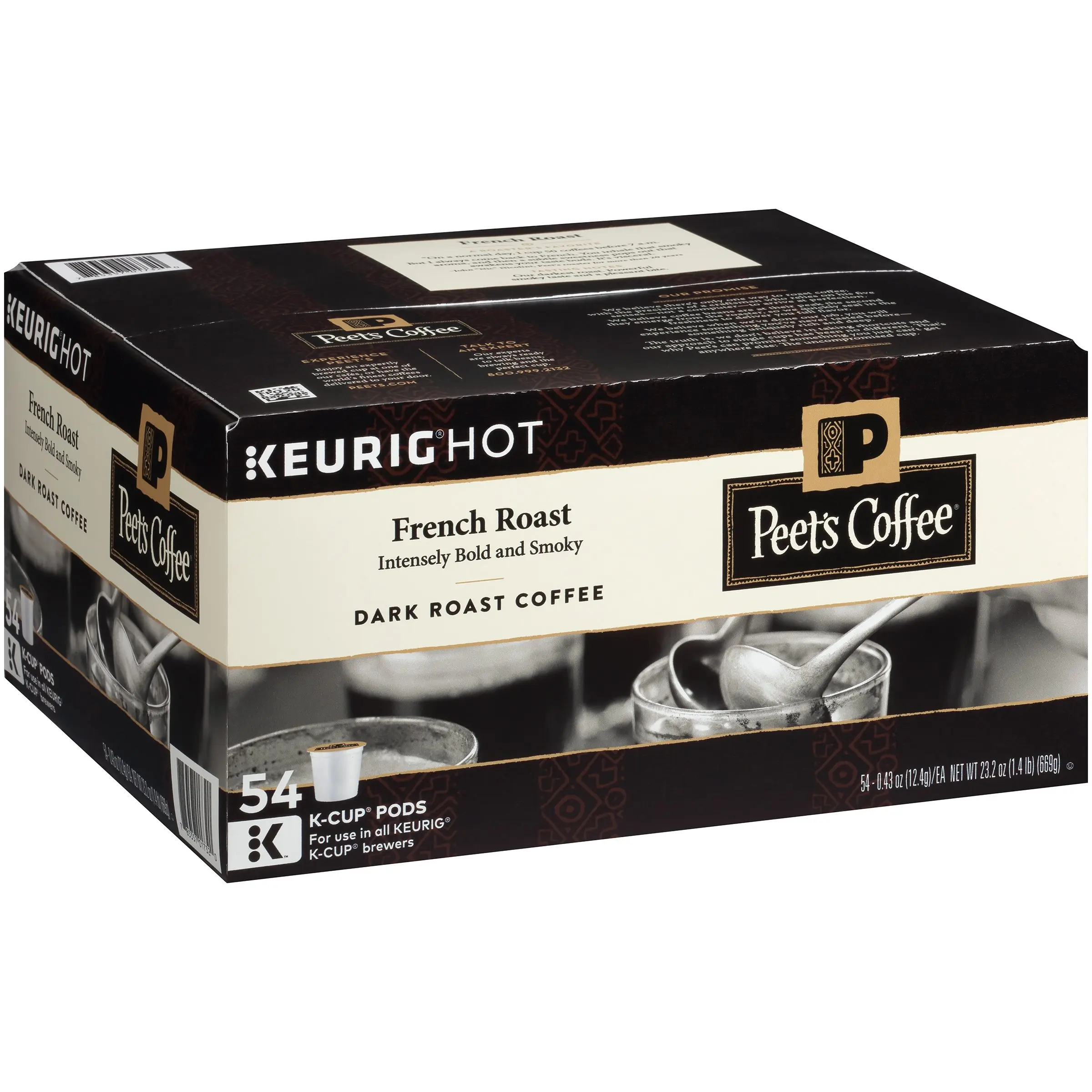 Peet's Coffee, French Roast, Dark Roast, K-Cup Pack (54 ct.), Single Cup Coffee Pods, Bold Dark Roast Blend of Latin American Coffees, with A Smoky, Flavorful Bite; for All Keurig K-Cup Brewers