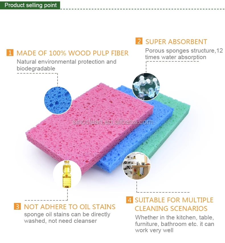 Kitchen Cleaning Natural Sponge Pure Cellulose Sponges 12x7.5x1.5cm 3pk