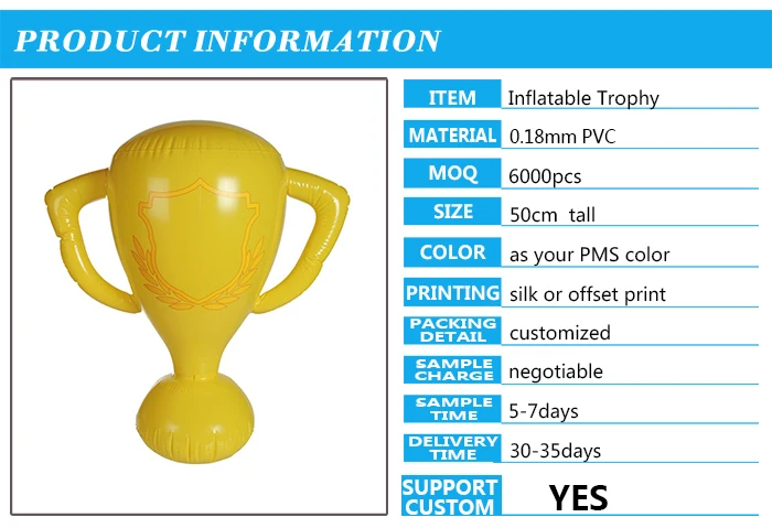 Promotional Customized Pvc Inflatable Trophy Plastic World Cup Trophy