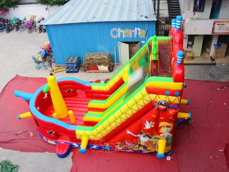 Pirate Ship Sail Inflatable Slide Bouncy Castle Playground For Kids For Sales