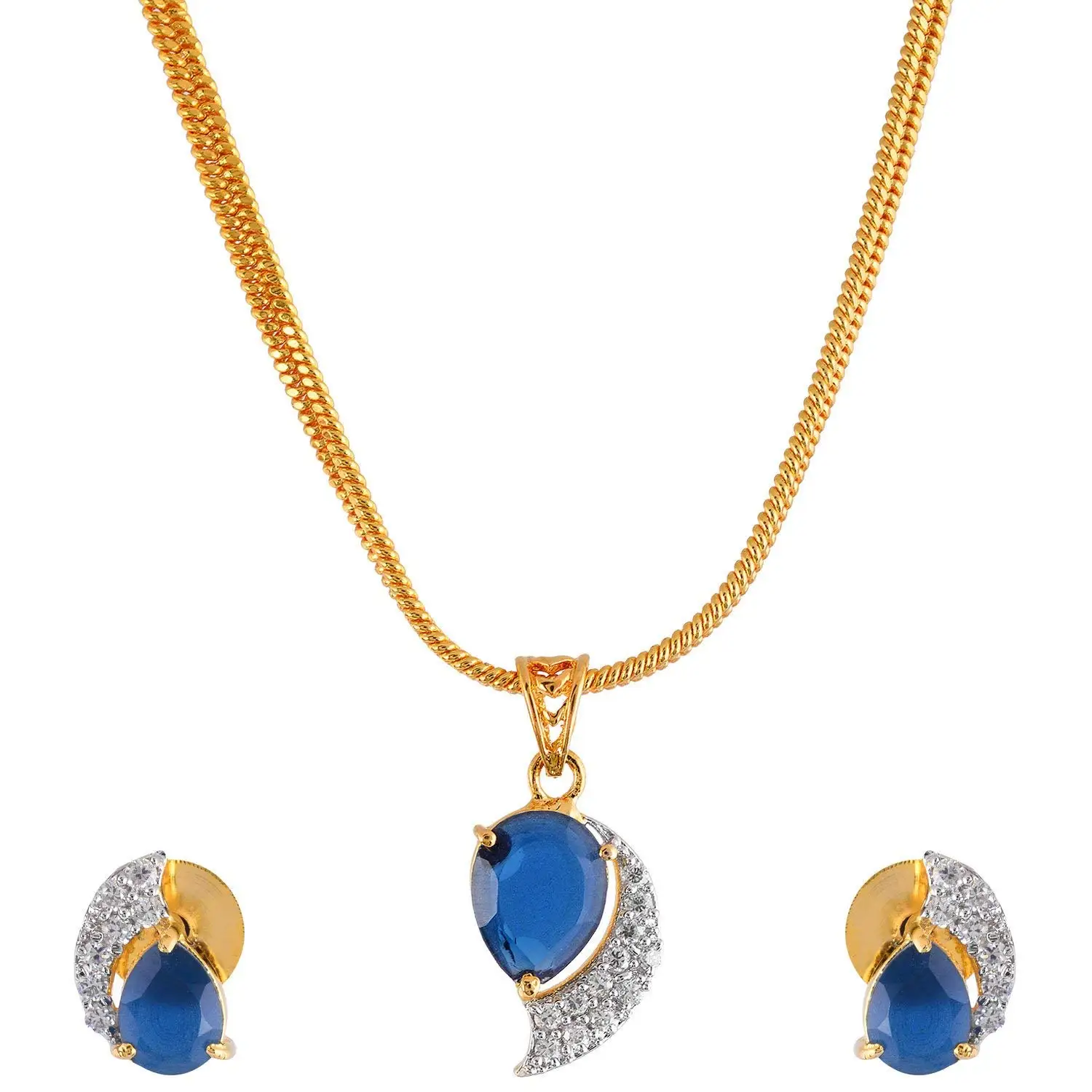 Handicraft Kottage Women's American Diamond Gold Plated Pendant Set with Chain