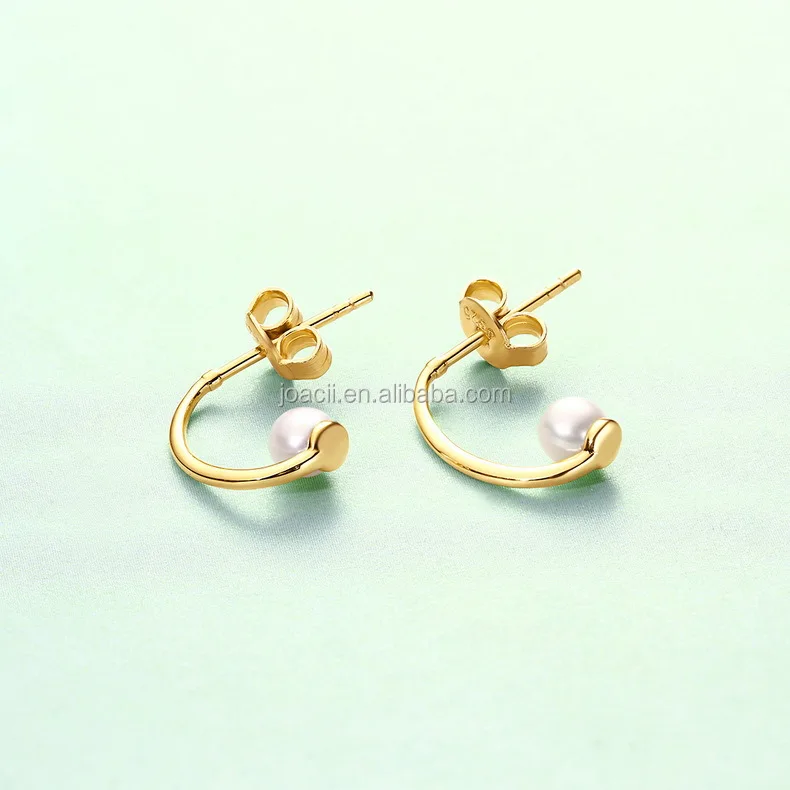 Joacii Simple Design Freshwater Pearl Earrings with 18K Gold Pllated