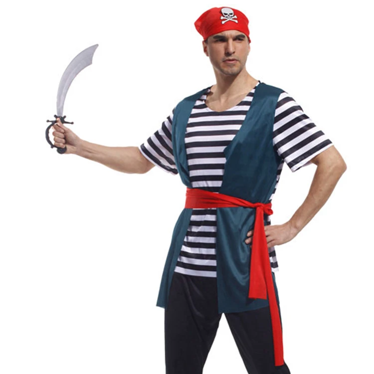 Men Pirate Halloween Costume for Adult with Hat and Boots. 