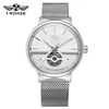 WINNER Fashion Vintage Men Automatic Mechanical Watch 3D Skeleton Dial 20 Jewels 40H Power Reserve Golden Mesh Strap Wristwatch