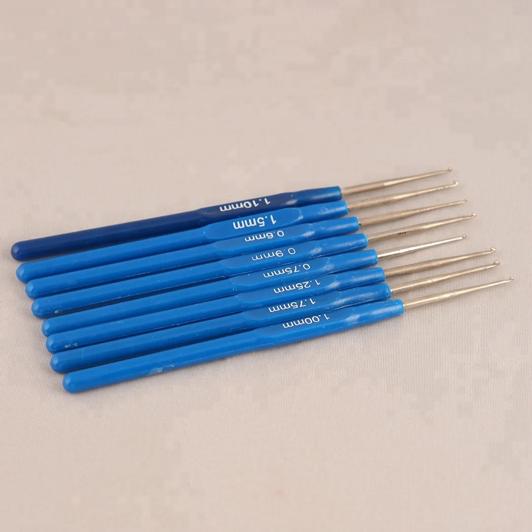 Stainless Steel Crochet Hooks Plastic Blue Handle 14cm Buy Custom