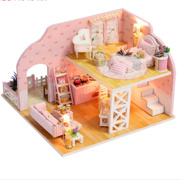 wooden dolls house with lights