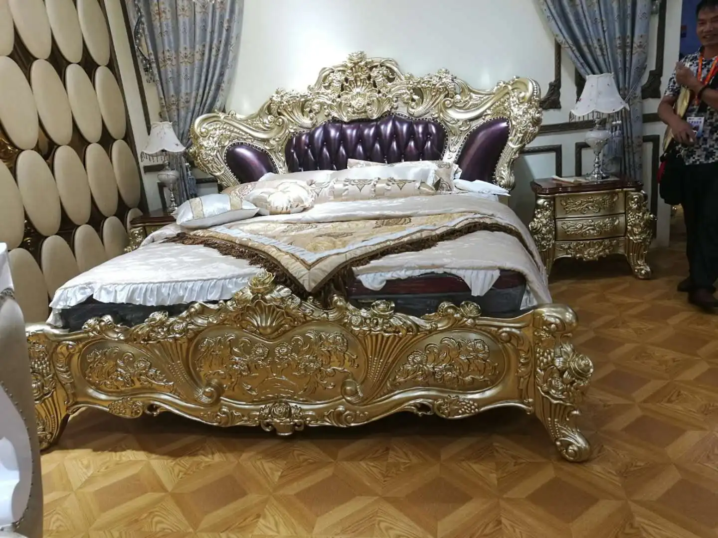 European Italian classical genuine leather wood  living room royal sofa set