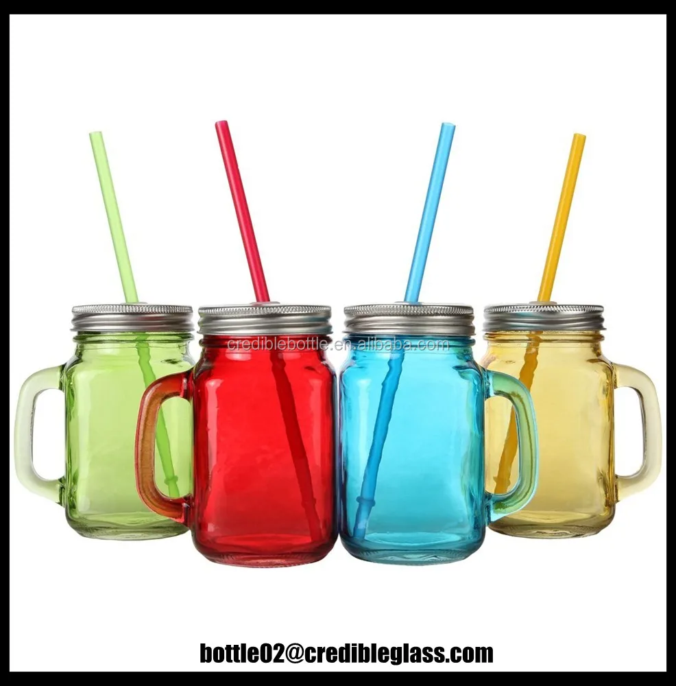 12oz,16oz,17.5oz Assorted Colors Mason Jar Mugs With Tin Lid And Plastic Straws Buy High