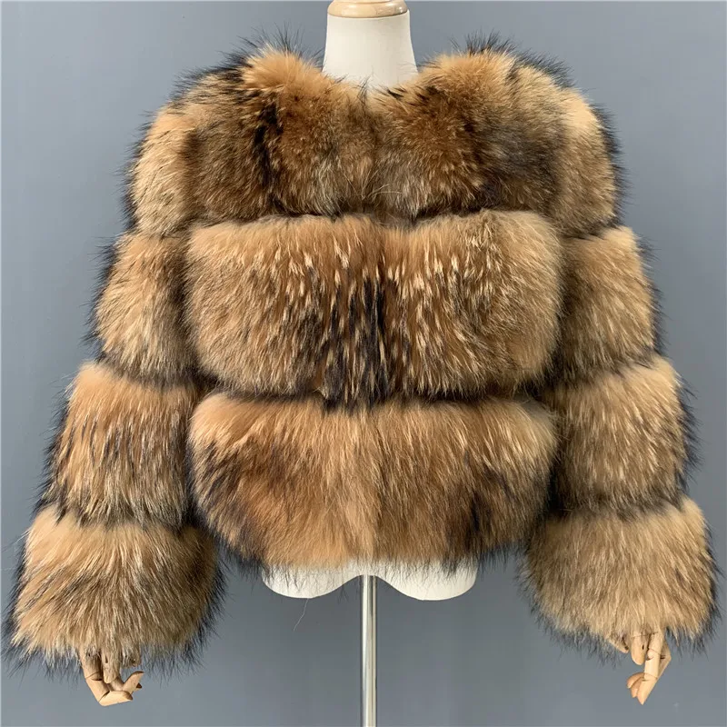 2018 Fashion Women Short Style Real Raccoon Fur Coat Custom Winter