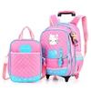 Customized removable wheel school bag trolley backpack bags for girls