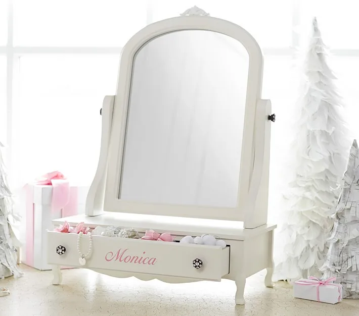 White Color Children Dressing Table With Drawers And Mirror